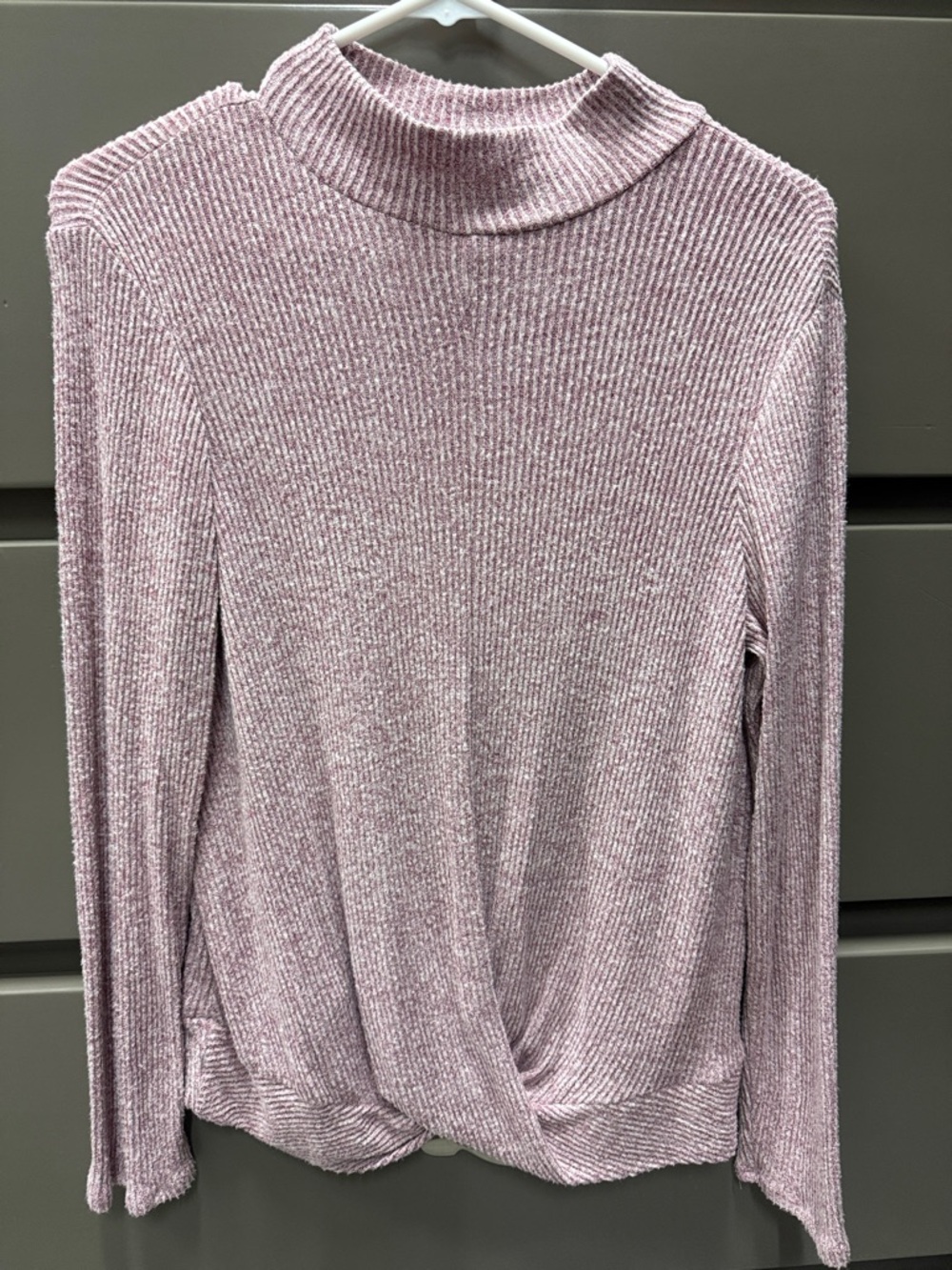 Nine West Heathered Mauve Ribbed Twist-Front Mock Neck Sweater